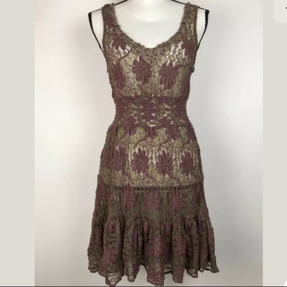 Free People Dresses & Skirts - FreePeople Brown & Purple Floral Lace A-line Dress